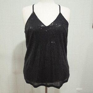 Black Sequin V-Neck Tank Top - Women's